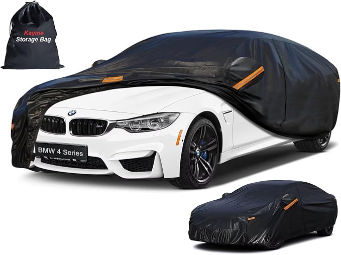 Kayme 7 Layers Sedan Car Cover Custom Fit for BMW 4-Series, 420i 428i 430i 435i 440i (2013-2026), Waterproof All Weather for Automobiles,Rain Sun UV Protection.Black