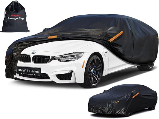 Kayme 7 Layers Sedan Car Cover Custom Fit for BMW 4-Series, 420i 428i 430i 435i 440i (2013-2026), Waterproof All Weather for Automobiles,Rain Sun UV Protection.Black