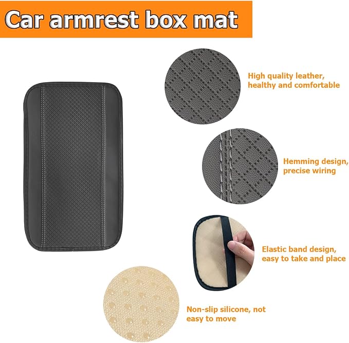 8sanlione Car Armrest Storage Box Mat, Fiber Leather Car Center Console Cover, Car Armrest Seat Box Cover Accessories Interior Protection for Most Vehicle, SUV, Truck, Car (Gray)