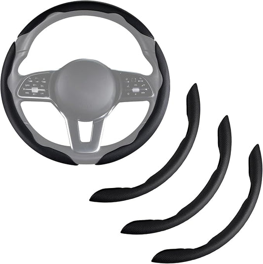 Nappa Leather Car Steering Wheel Cover for Men Women, Ultra-Thin Non-Slip Breathable Microfibre, Universal for 14.5"-15" Steering Wheel - Black