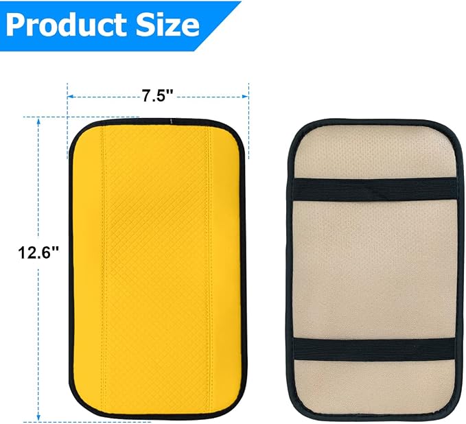 8sanlione Car Armrest Storage Box Mat, Fiber Leather Car Center Console Cover, Car Armrest Seat Box Cover Accessories Interior Protection for Most Vehicle, SUV, Truck, Car (Yellow)