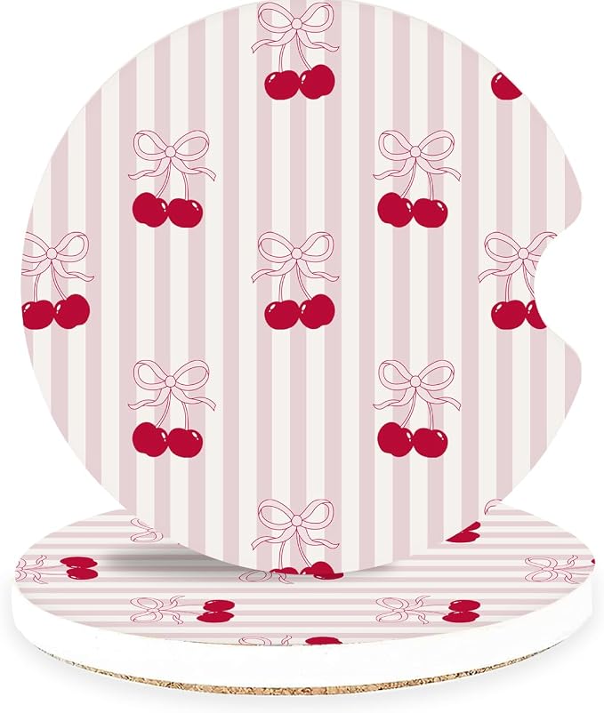 Ceramic Car Coasters – Absorbent Car Cup Holder Coaster Set for Women, Cute Aesthetic Car Accessories for Girls, 2 Pack (Hot Pink)