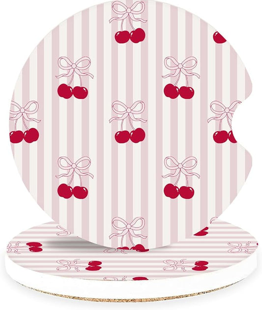 Ceramic Car Coasters – Absorbent Car Cup Holder Coaster Set for Women, Cute Aesthetic Car Accessories for Girls, 2 Pack (Hot Pink)