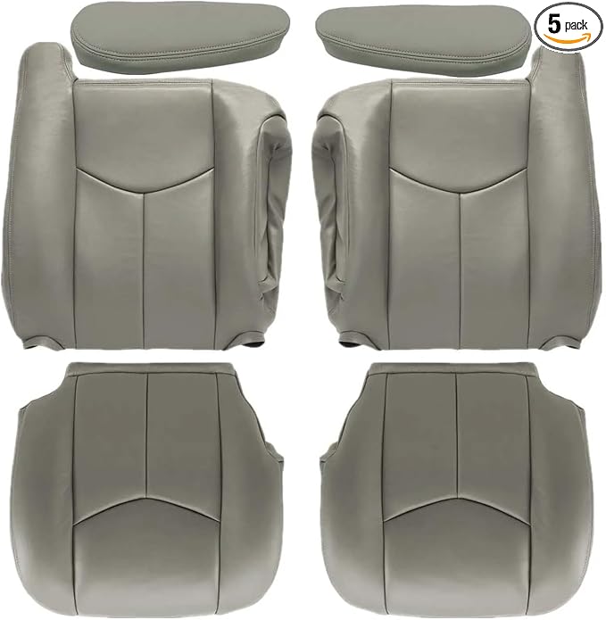 NLQR Gray #922 Driver & Passenger Bottom+Top Lean+Armrest Replacement Microfiber Leather Seat Covers Custom Fit for Chevy Silverado 1500 2500HD Tahoe Suburban Avalanche GMC Sierra Yukon XL 2003-2006