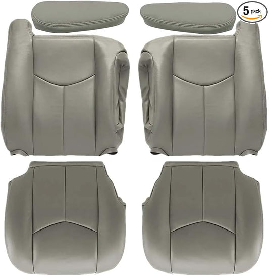 NLQR Gray #922 Driver & Passenger Bottom+Top Lean+Armrest Replacement Microfiber Leather Seat Covers Custom Fit for Chevy Silverado 1500 2500HD Tahoe Suburban Avalanche GMC Sierra Yukon XL 2003-2006