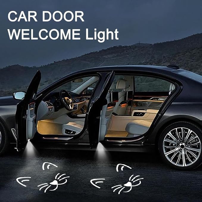 2PCS No Fade Cat Car Door Lights Logo Projector LED Shadow Light Welcome Lamp,Car Accessories for Cat Lovers Gifts,Suitable for All Brands Vehicles Motorcycle