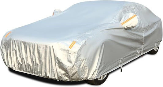Tecoom Car Cover Waterproof All Weather, 3 Layers Car Covers for Automobiles, Fleece Lining with Zipper Door Lock Full Exterior Covers, Wind Rain Snow Sun Hail Protection Fit for Sedan (191-200 Inch)