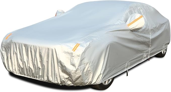 Tecoom Waterproof All Weather Car Cover, 3-Layer Fleece Lined Covers with Zipper Door & Lock, Full Exterior Wind Rain Snow Sun Hail Protection, Fit for Sedan (191"–200")