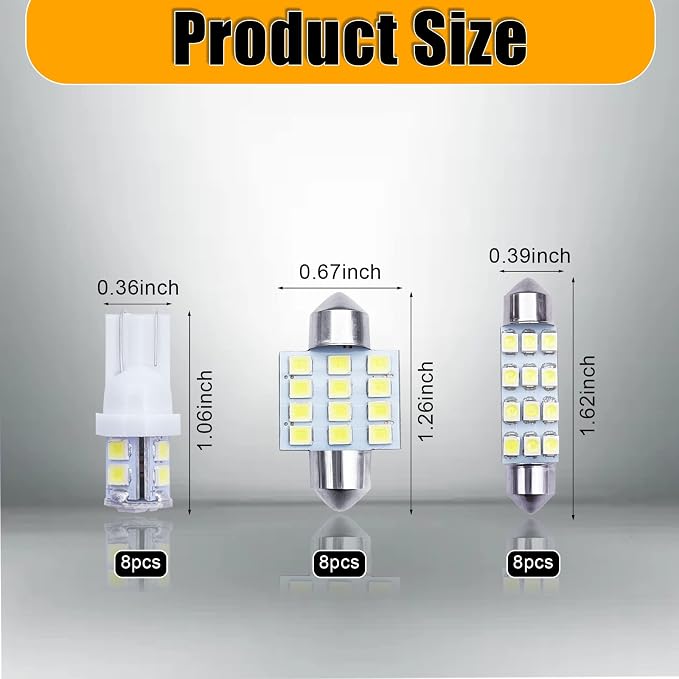 QuicTO LED Interior Light Set, 24 Pieces, White, Compatible with Most Vehicles