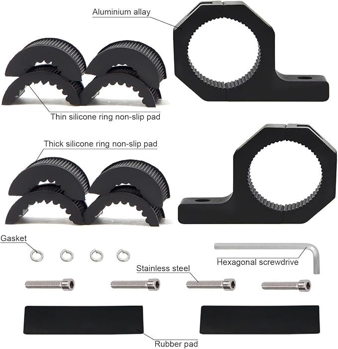 2 PCS Roll Bar Mount Brackets, 1.5" 1.75" 2" LED Light Bar Tube Clamp, Heavy Duty Aluminum Bull Bar Holder for UTV ATV SXS 4x4 Off-Road Truck Roof Rack, Black