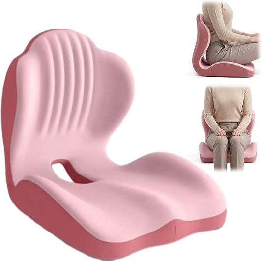 Saker Ergonomic Memory Foam Seat Cushion with Lumbar Support (Pink) | Seat & Back Cushion, 5-Zone Contour Design, Relieve Pressure, Hold 220 lbs, Thick Padding for Office Chair Car Seat Driving