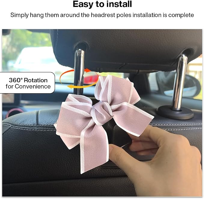2-Pack Car Seat Headrest Hooks, Handbag Hangers, Pinkish-white | Storage organizer for handbags, clothes, coats and grocery bags; practical interior accessory for most cars and SUVs