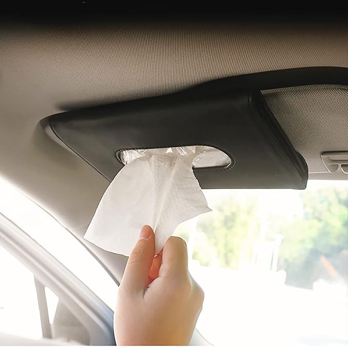 YVPSI Car Tissue Holder Sun Visor Napkin Holder with Tissue for Car (Black) | Refill Car Mask Holder PU Leather Tissue Box Tissue Box Holder Hanging Tissue Holder Mask Dispenser