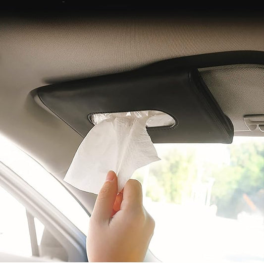 YVPSI Car Tissue Holder Sun Visor Napkin Holder with Tissue for Car (Black) | Refill Car Mask Holder PU Leather Tissue Box Tissue Box Holder Hanging Tissue Holder Mask Dispenser