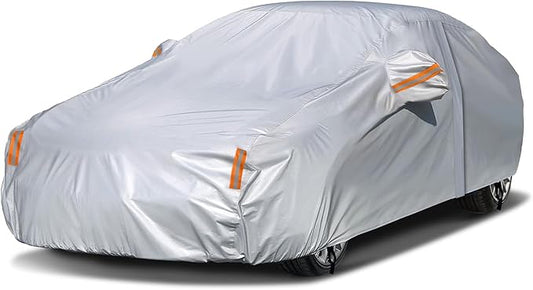 NEVERLAND Sedan Car Cover Waterproof Heavy Duty All Weather Protection Snow Anti-UV Windproof Outdoor Full Car Cover Fit for Automobiles BMW/Mercedes-Benz/Honda (185-196 inch)
