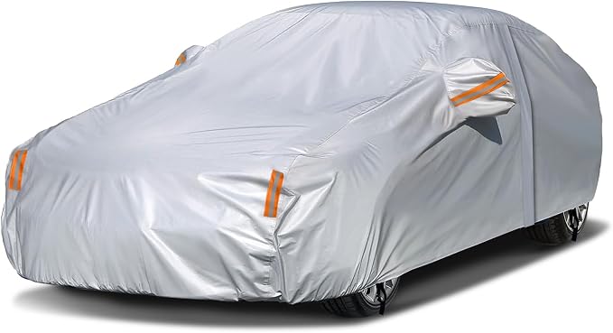 NEVERLAND Sedan Car Cover Waterproof Heavy Duty All Weather Protection Snow Anti-UV Windproof Outdoor Full Car Cover Fit for Automobiles BMW/Mercedes-Benz/Honda (172-183 inch)