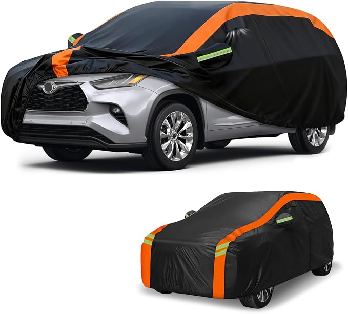 Universal Fit Car Cover for SUV Length 191-201in, Waterproof Automobiles Cover All Weather Compatible with Ford Explorer, Toyota Highlander, Kia Telluride, Hyundai Palisade, Honda Pilot
