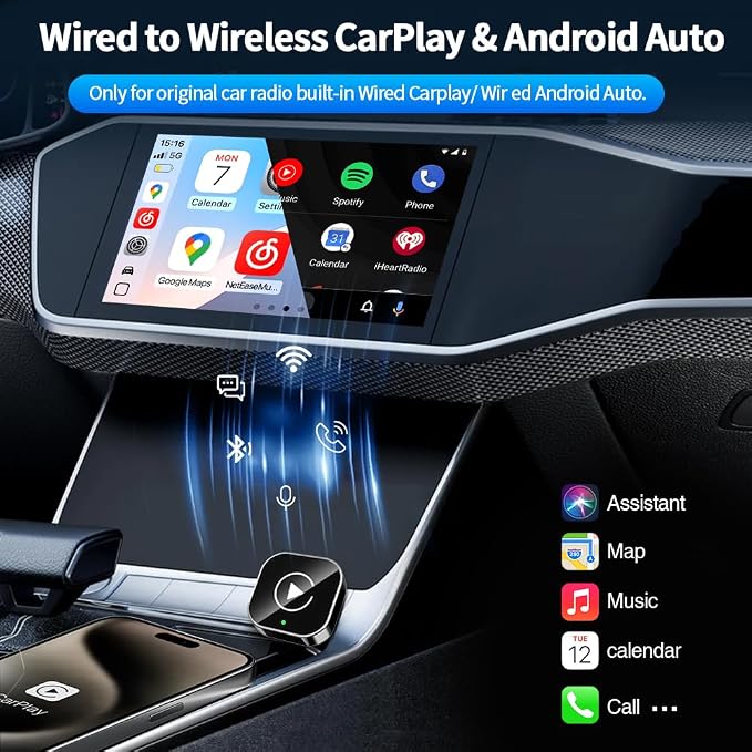 Wireless CarPlay Adapter, Wired to Wireless for CarPlay, Mini USB Design Car Play Adapter, Plug and Play, Stable Connection (Black)