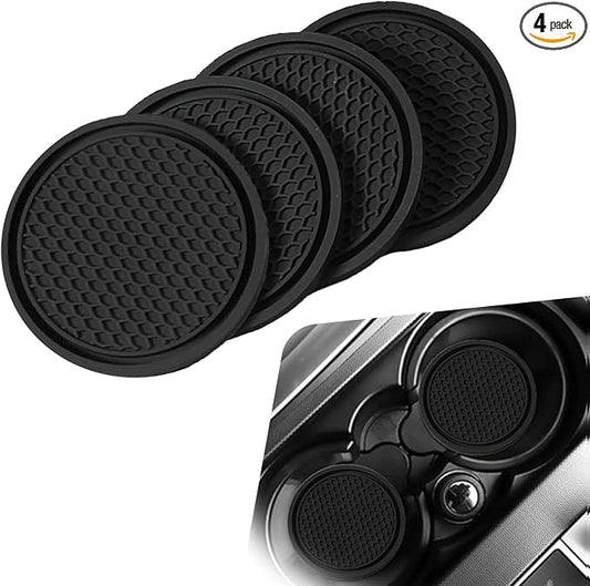 Car Cup Coaster, Universal Non-Slip Cup Holder Coasters for Car, Honeycomb Embedded Decorative Silicone Coasters, Cars Interior Decorative Accessories (Black)