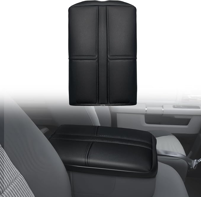 Muslogy Center Console Armrest Cover Fit for Dodge Ram1500/2500/3500 2002-2012 Accessories, Comfort Armrest Pad Console Lid Cushion Vegan Leather Regular Thick(Jump Seat ONLY)