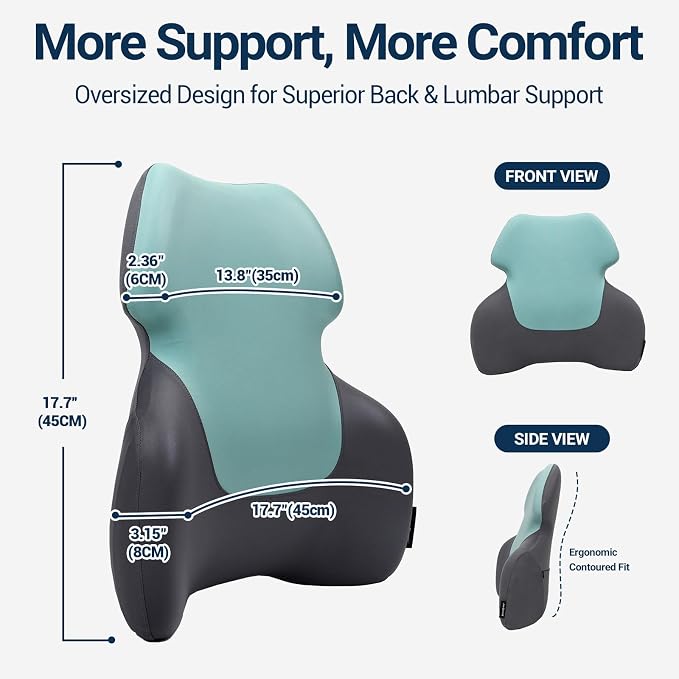 Season Guard Back Support Pillow, Lumbar Pain Relief Cushion for Office/Car | Ergonomic Design, 60D Memory Foam, Cooling Cover, Support Full Spine, Fits Chairs & Cars, Relieve Back Pain, Improves Posture
