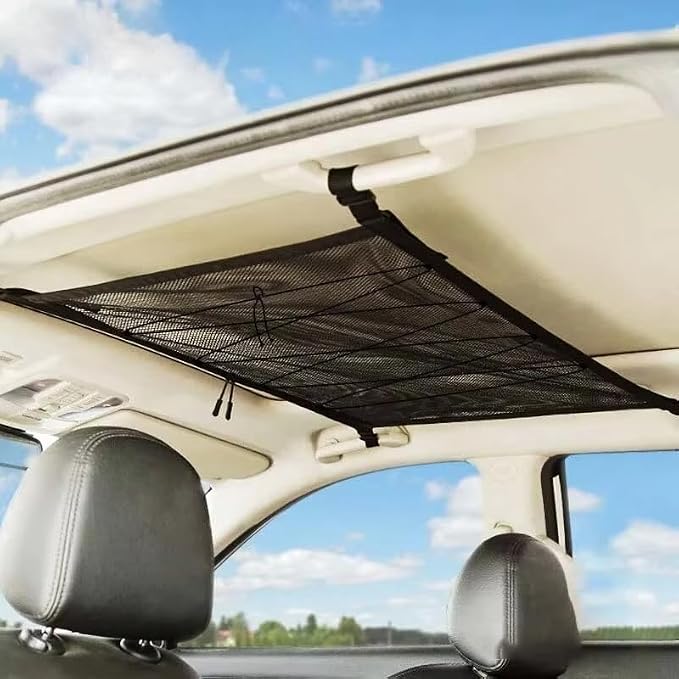 Ceiling Cargo Net Pocket for Jeep Wrangler JK 4 Door 2007-2012 2013 2014 2015 2016 2017 2018, Double Layer Elastic Cargo Roof Organizer, Car Overhead Storage Mesh with Adjustable Straps,B