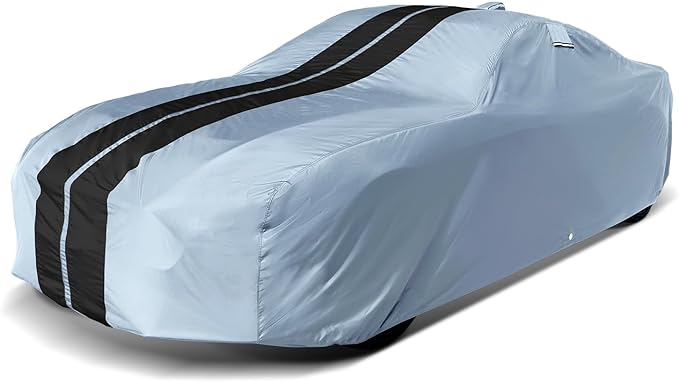 iCarCover Premium Heavy Duty Car Cover - Waterproof All Weather Rain Snow UV Protection, SSR, Nova, Mustang, Shelby GT, Falcon Ranchero, Size C23 (See Size Chart), Stripe - Gray/Black