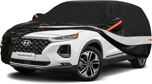 10 Layers SUV Car Cover Custom Fit for Hyundai Santa Fe (2006-2026) Waterproof All Weather for Automobiles, Outdoor Full Cover Rain Sun UV Protection with Cotton.Black
