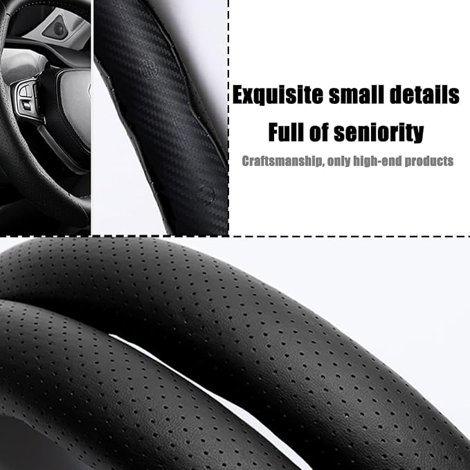 LoyaForba Car Steering Wheel Cover, Universal 15 Inch Leather Segmented Auto Steering Wheel Protector, Anti-Slip and Soft Breathable, Car Interior Accessories for Most Vehicle, SUV, Truck (Black)