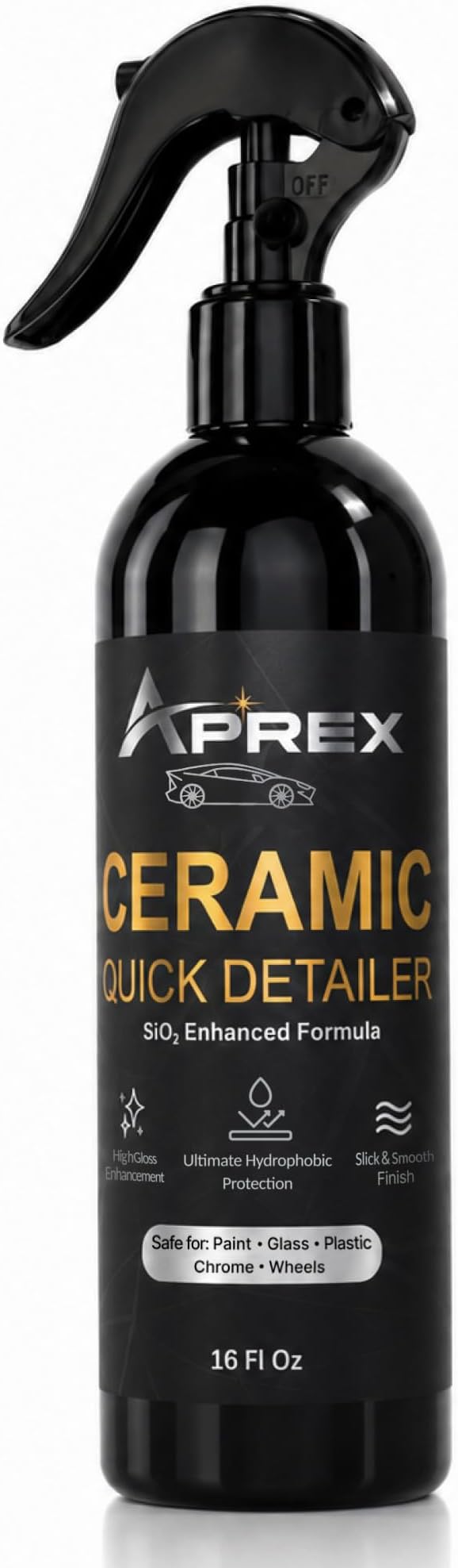 Ceramic Coating Spray for Cars - SiO2 Quick Detailer Ceramic Spray, Hydrophobic Waterless Car Wax, Streak-Free High Gloss Paint Protection, Safe for Coated & Wrapped Vehicles, 16 oz