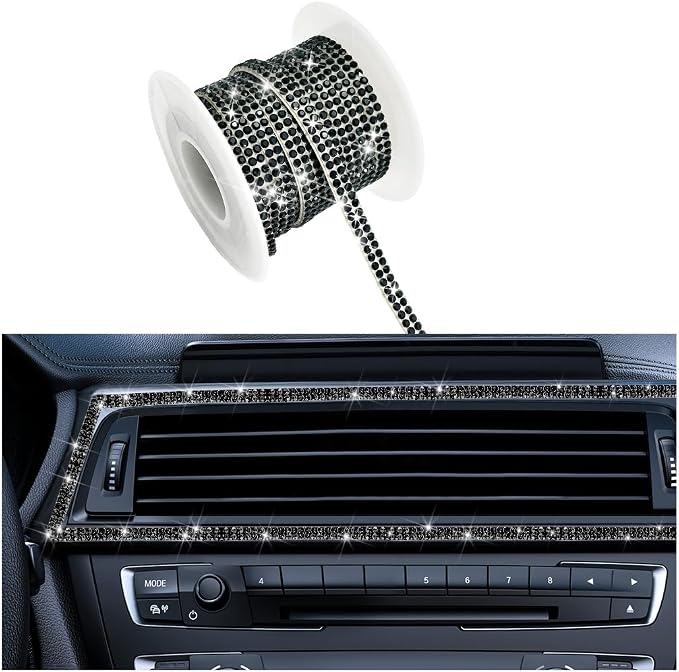 BELOMI Bling Car Trim Self Adhesive Strip, 16.4Ft Crystal Rhinestone Vehicle Dashboard Line Molding Stickers, Diamond Auto Interior Exterior Decor Accessories for Women Girls, Universal Fit（Black）