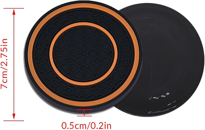 4 Pack Car Coasters for Cup Holder, 2.75 Inch Universal Auto Waterproof Coasters Silicon Insulation Cup Mats,No-Slip Anti Dust Insert Coaster for Woman Man, Suit for Vehicle Interior (Black/Orange)