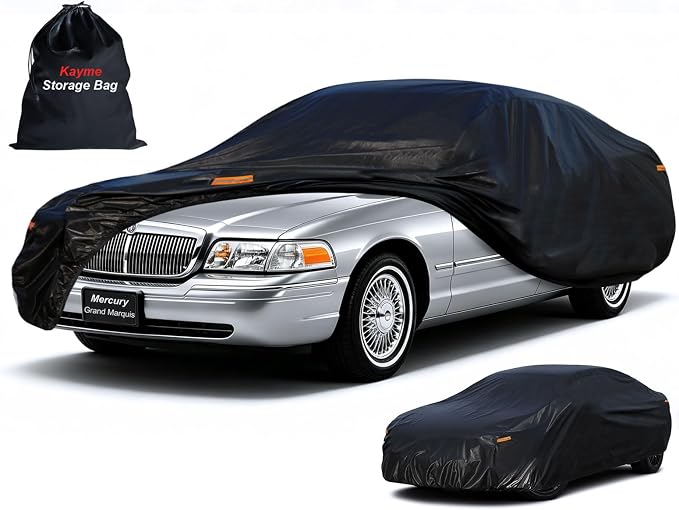 Kayme 7 Layers Sedan Car Cover Custom Fit for Mercury Grand Marquis, Ford Crown Victoria, Lincoln Town Car, Waterproof All Weather for Automobiles, Rain Sun UV Protection.Black