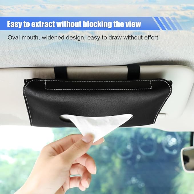 Smilfuy Car Visor Tissue Holder, Leather Mask Dispenser, Hanging Napkin Holder, Sun Visor Accessory Universal For Most Vehicles (Black), 9.17x5.31 Inch