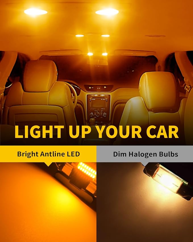 Antline 6418 6411 DE3425 C5W DE3423 36MM 1.42”LED Bulb Amber Yellow, Super Bright Canbus Error Free 12 Volt Replacements for Interior Dome Map Vanity Mirror Sun Visor Lights (Pack of 10)