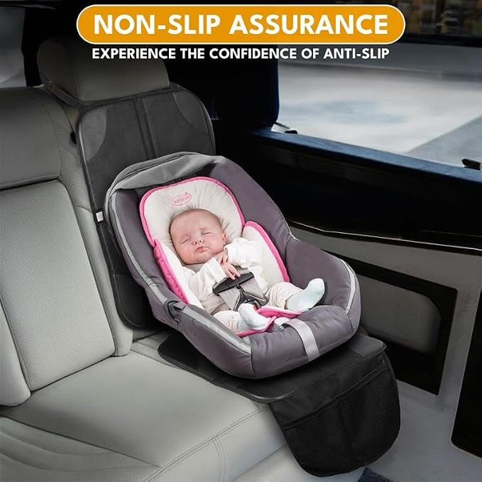 EcoNour Car Seat Protector 1 Pack, 600D Waterproof Non-Slip Seat Mat with Extra Thick Padding & Mesh Storage Pocket, Under Baby Car Seat or Pet, Protects Upholstery from Dirt & Damage