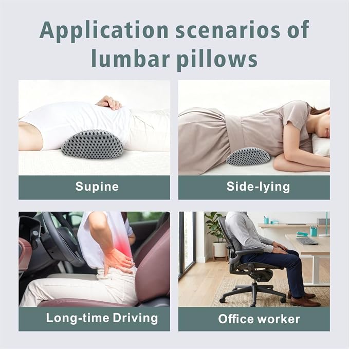Lumbar Support Pillow for Office Chair, Ergonomic Memory Foam Back Cushion for Lower Back Support, Breathable Mesh Lumbar Cushion for Car Seat, Desk Chair & Long Sitting Relief