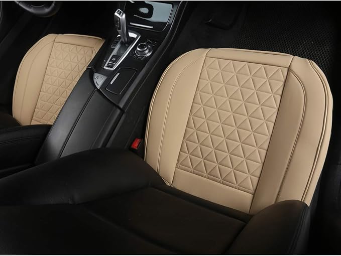 Black Panther 1 Pair Luxury Car Seat Covers Front Bottom Seat Cushion Covers, Anti-Slip and Wrap Around The Bottom, Fit 95% of Vehicles - Beige