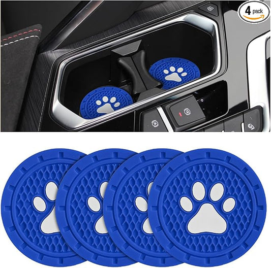 Osilly Car Cup Holder Coaster, 4 Pack PVC Paw Print Anti Slip Insert Coasters, 2.75 Inch Universal Cute Dog Paw Auto Drink Mat, Car Interior Accessories Decor for SUV, Truck, RV and More (Blue)