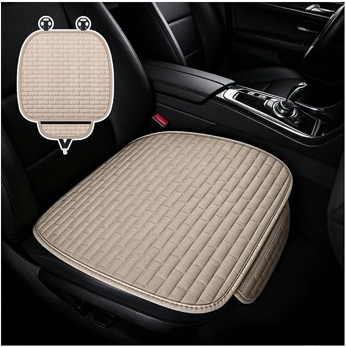 Car Back Seat Cover,Non-Slip & Breathable Bench Seat Cover with Side Pockets for Car Storage & Protecting Interiors,Universal All-Season Seats Back Protector for Most Cars (Front Seat Cover/Biege)