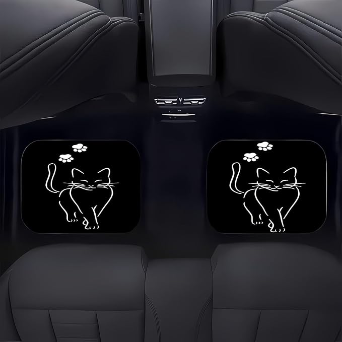 Universal Fit Car Floor Mats Set of 4Pcs, All-Weather Front Rear Car Carpet Mats, Non-Slip Car Floor Mat Car Accessories for Automotive Trucks SUV Sedans Vans (Cute Black Cat)