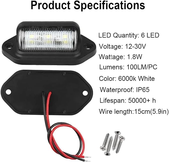 JEDEW 4 PACK License Plate Light, 12V 6-SMD LED License Plate Lamp Taillight for Truck SUV Trailer Van, Step Courtesy Lights, Dome/Cargo Lights