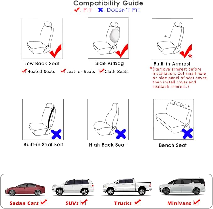 Champlus Car Seat Covers, Canvas Seat Protectors for Two Front Seats, Universal Fits Sedan Cars, SUVs, Trucks, and Mini Vans, Airbag Compatible, Quick Install, Set of 2, Gray