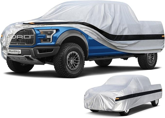 10 LayerTruck Cover Waterproof All Weather. Pickup Truck Cover Rain Snow UV Dust Protection. Length: 210-230 inches, Universal Fit for Ford F150 Chevy Silverado Dodge Ram 1500.