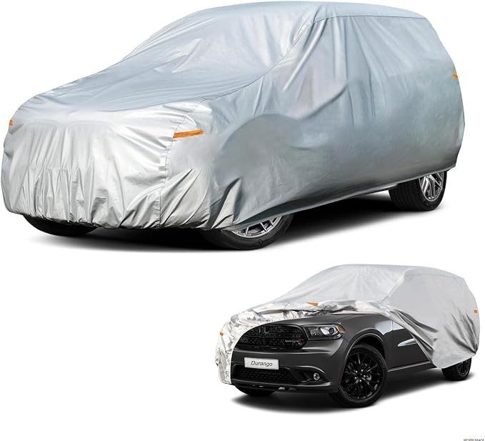 Kayme 6 Layers SUV Car Cover Custom Fit for Dodge Durango (2004-2025) Waterproof All Weather for Automobiles, Outdoor Full Cover Rain Sun UV Protection.Silver