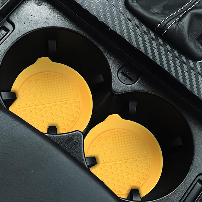 Mandark 4PCS Car Cup Holder Coaster, Silicone Anti-Slip Vehicle Insert Water Bottle Mat, Automotive Interior Insulation Drink Cup Pad Decor Accessories, Universal for SUV, Sedan, Truck (Yellow)