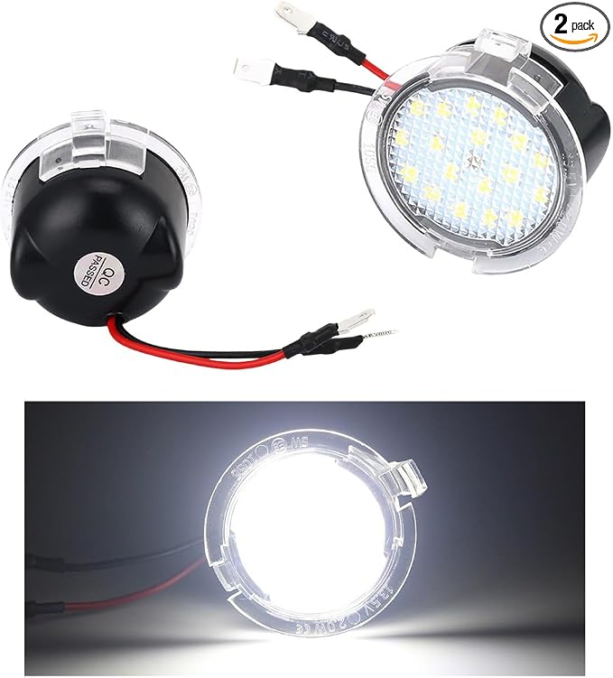 povtii 2 PCS Side Mirror Puddle LED Lights, High Brightness Auto Side Mirror Puddle LED Lamp Assembly Replacement with White Light, Car Accessories