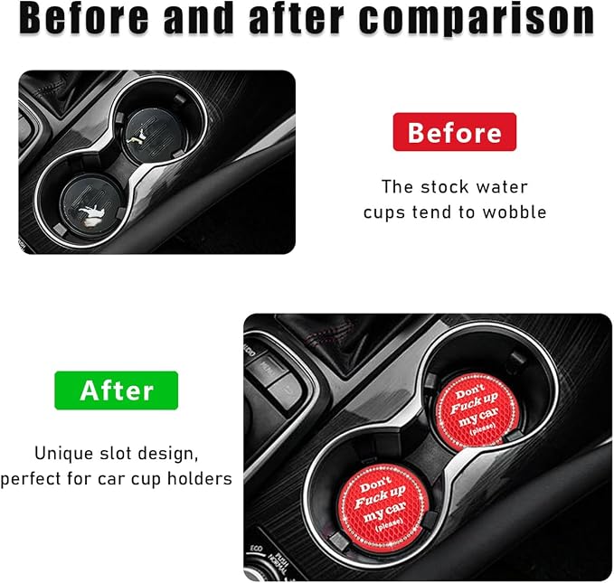 2 PCS Bling Car Cup Coaster, 2.75 Inch Anti-Slip Cup Holder Insert Coasters, Crystal Rhinestone Auto Drink Car Cup Mat for Women Girls, Universal Interior Car Accessories (Red)