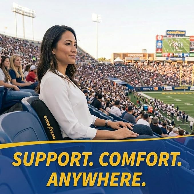 Goodyear Ergonomic Lumbar Support Pillow for Office Chair, Gaming Chair, or Car, Memory Foam Cushion with Ventilated Mesh and Adjustable Strap for Long Lasting Comfort