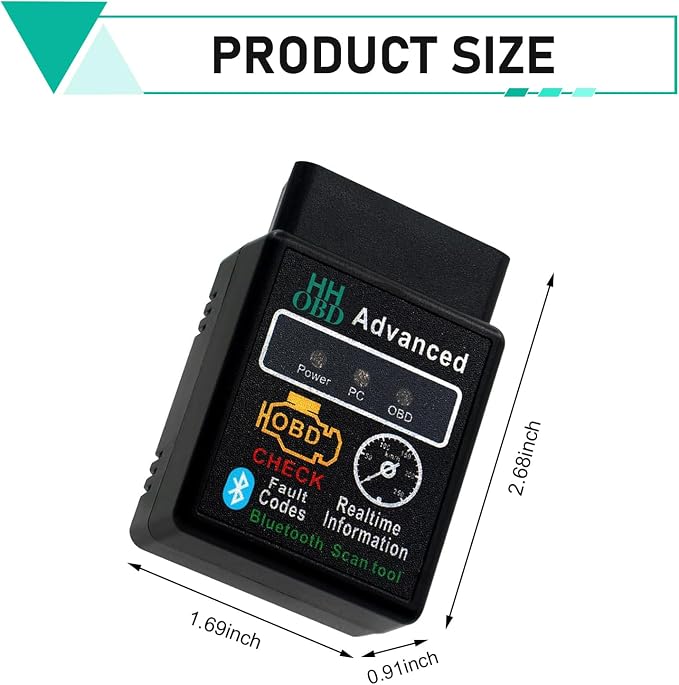 Car Bluetooth OBD2 Diagnostic Tool, Plug and Play Real-time Code Reader, Reset and Clear Engine Light Scanner with Exclusive App, Universal Mini Monitor Device for Most Phone Systems (Black)